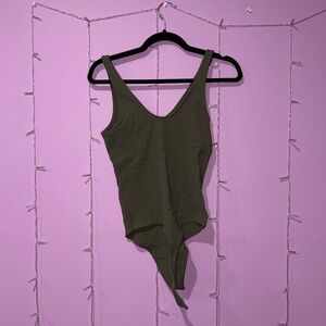 Abercrombie & Fitch Olive Scoop Neck Ribbed Bodysuit